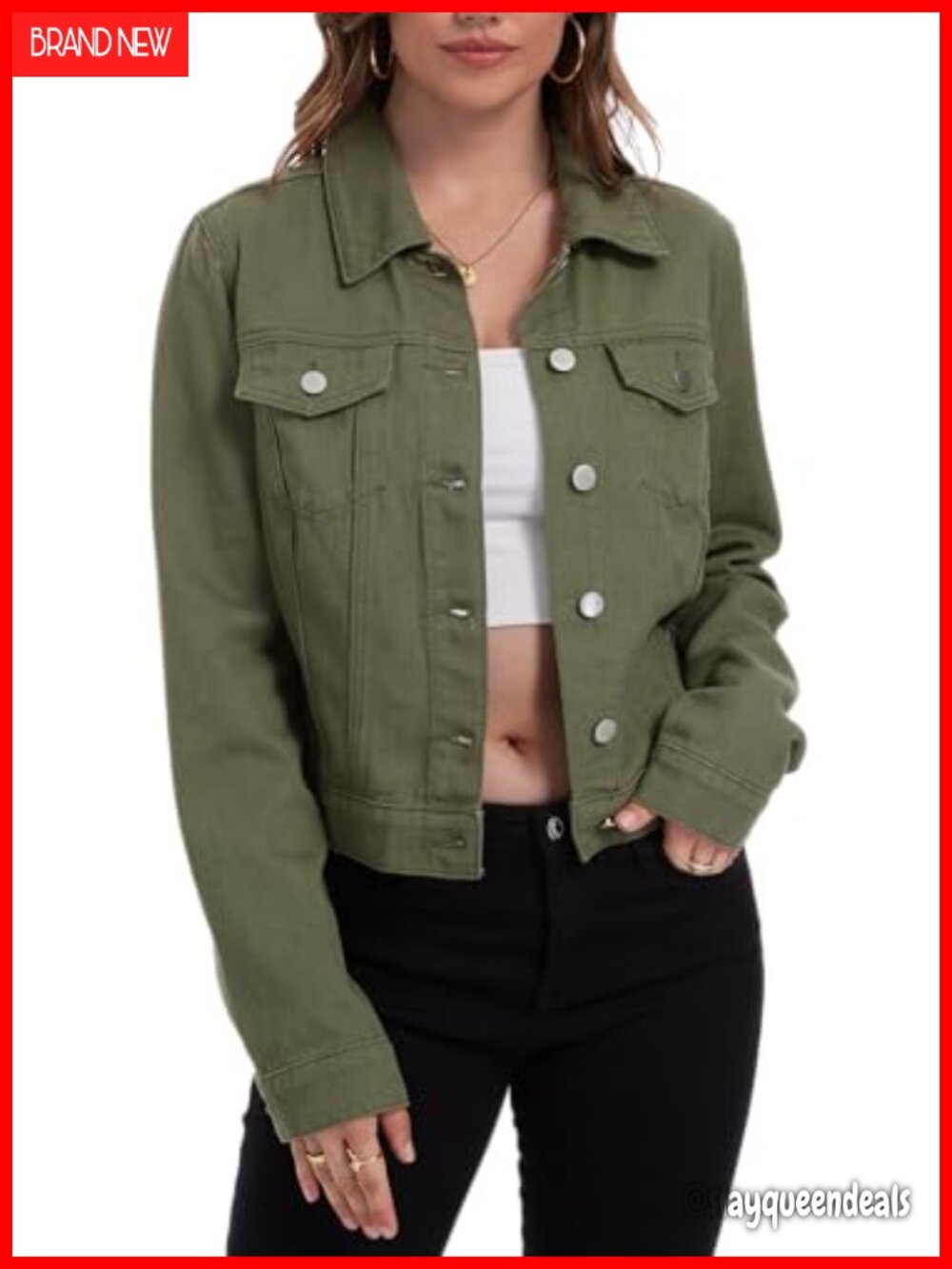 Women's Cropped Denim Jacket 100% Cotton Button Down Long Sleeve Jean Shacket